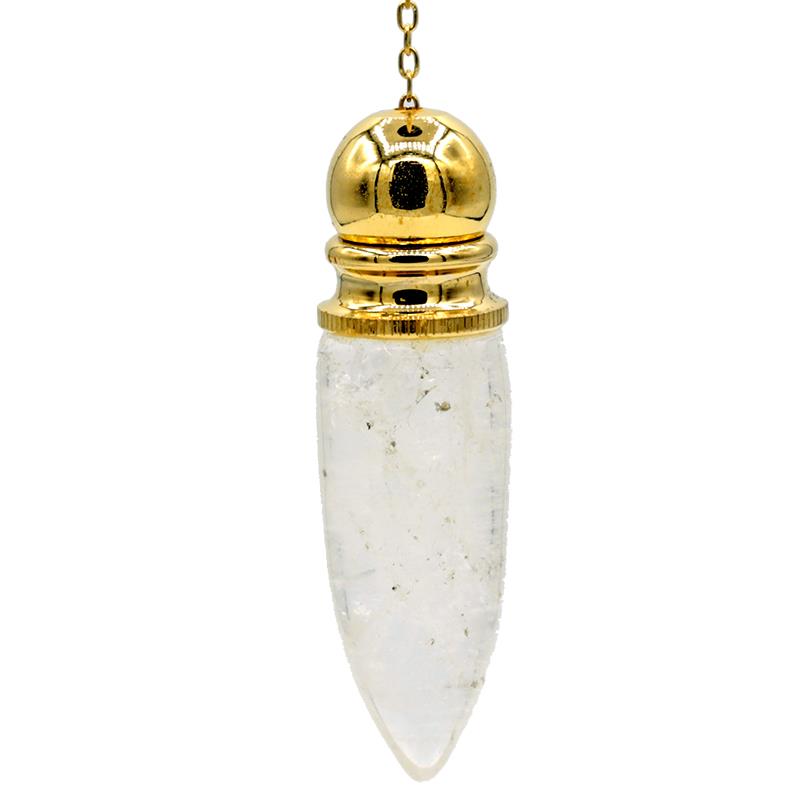 Pendulum brass gold plated rock crystal chamber