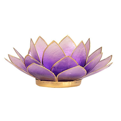 Lotus Teelichthalter - Violett und Goldfarbig - Aus Capiz-Muscheln - 13,5 cm