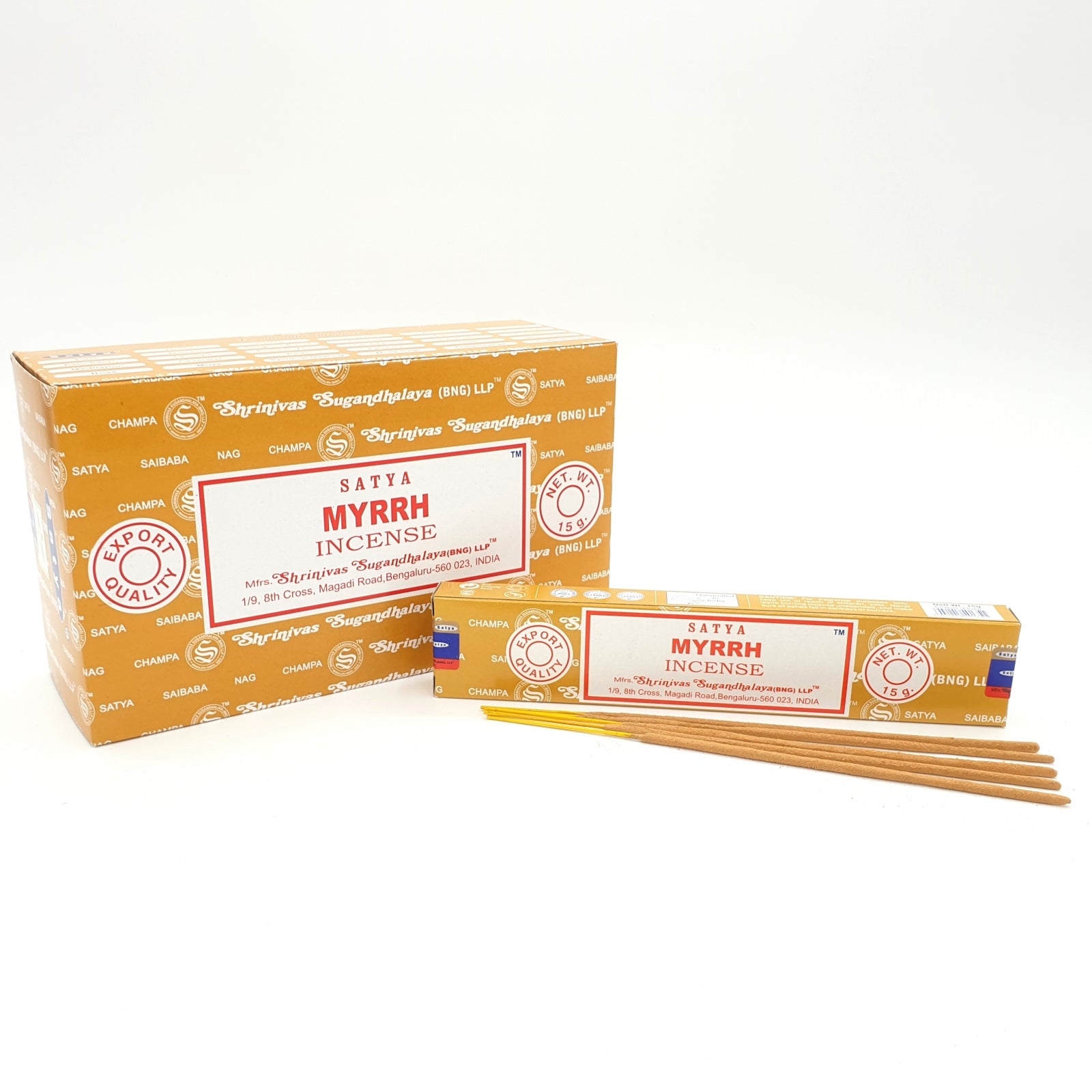 Satya Myrrh Räucherstäbchen mit Myrrheduft in der Originalverpackung