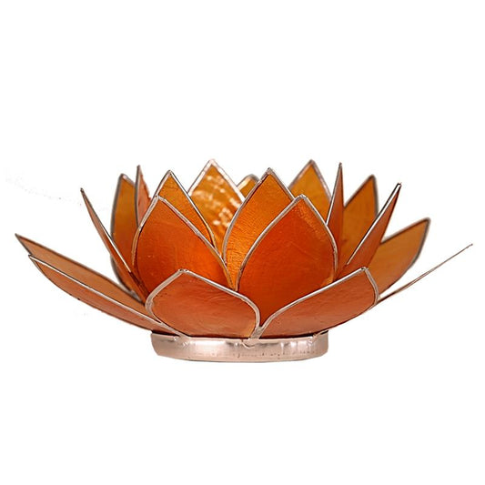 Lotus Teelichthalter orange 2. Chakra silberfarbig