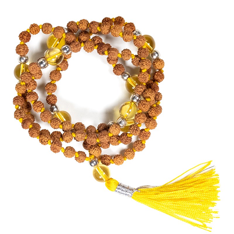 Mala Rudraksha und Citrin gebrannter Amethyst