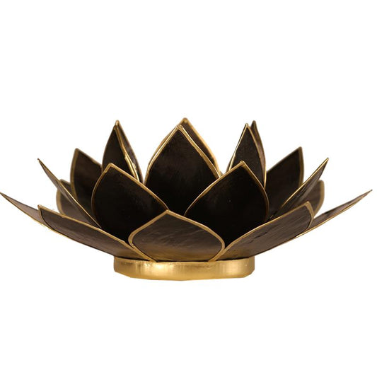 Lotus tea light holder black gold colored