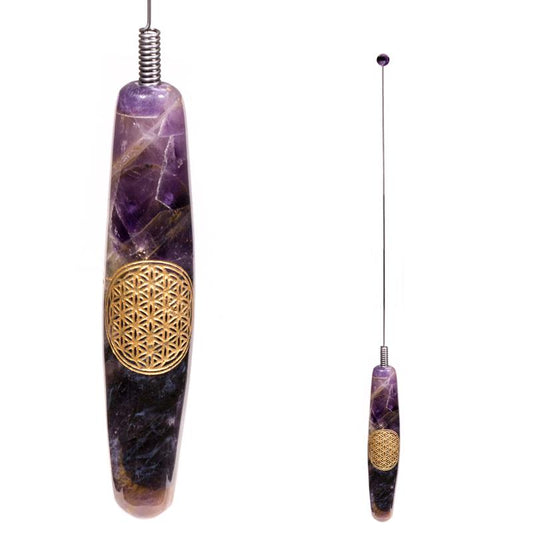 One-handed rod amethyst with flower of life