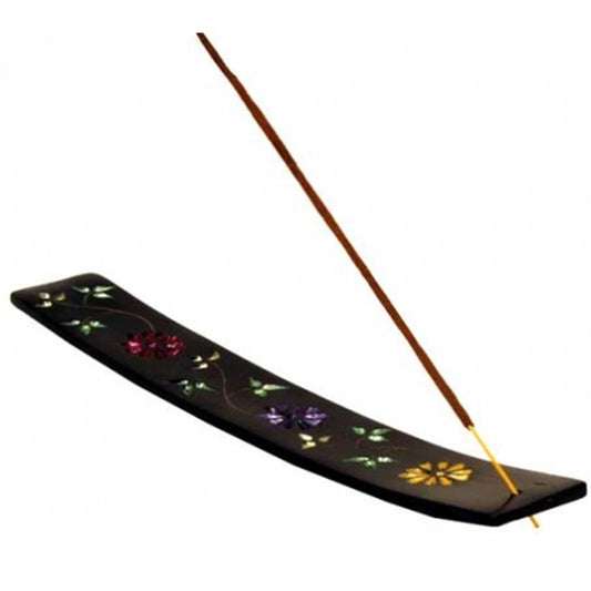 Incense stick holder soapstone ski floral motif