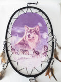 Klura ovaler Traumfänger mit Wolfsrudel-Motiv und Federn
