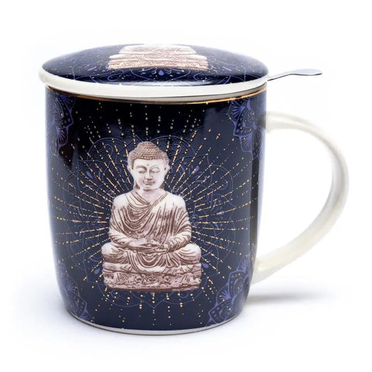 Teetasse mit Sieb und Deckel blauer Buddha