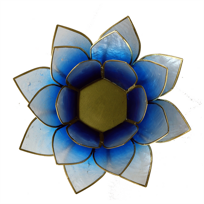 Lotus Teelichthalter blau/weiß goldfarbig