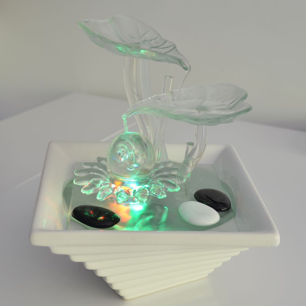 Crystal Line Zimmerbrunnen Flower mit Kugel und Beleuchtung