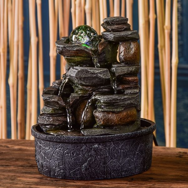 Nature Satya Zen-Brunnen mit LED-Beleuchtung, Kugel und Pumpe