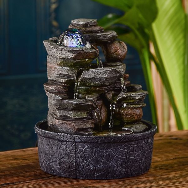 Nature Satya Zen-Brunnen mit LED-Beleuchtung, Kugel und Pumpe