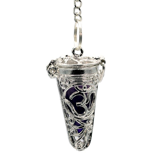 Pendulum OHM silver plated 7 chakras semi-precious stones