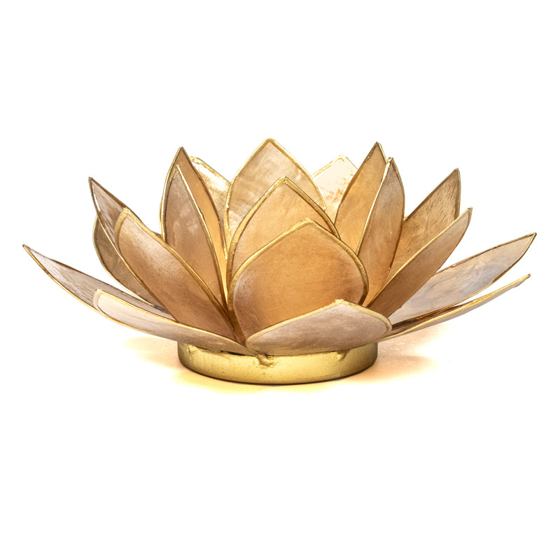 Lotus Teelichthalter beige goldfarbig