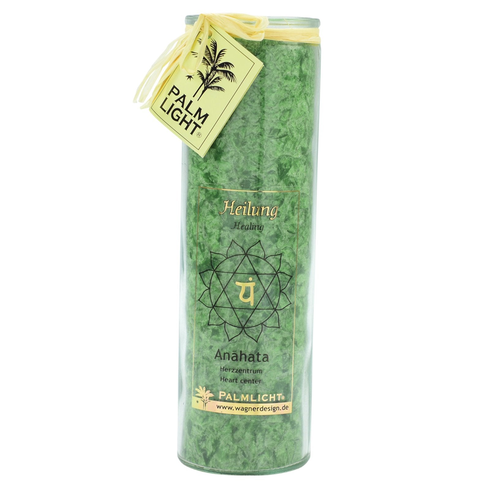 PALM LIGHT Windlicht - CHAKRA-Kerze, Grün Anahata (ca. 20 cm)