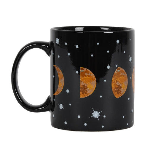 Schwarzer Keramikbecher mit Mondphasendesign und weißen Sternen - Ein Hauch von Magie in jeder Tasse