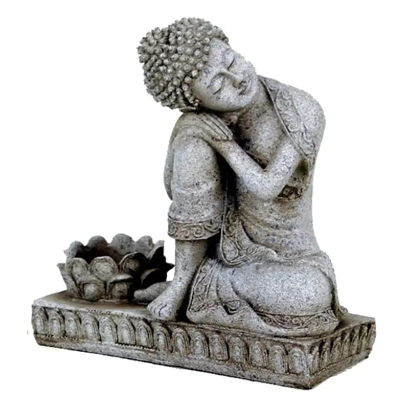 Buddha with candle holder stone gray