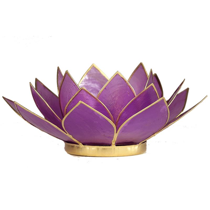 Lotus Teelichthalter - Lila mit Goldrand aus Capiz Muscheln
