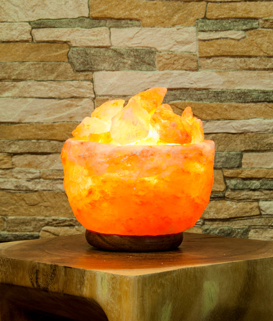 Salt atmosphere lamp with wooden base