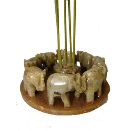 Incense stick holder elephant circle soapstone 