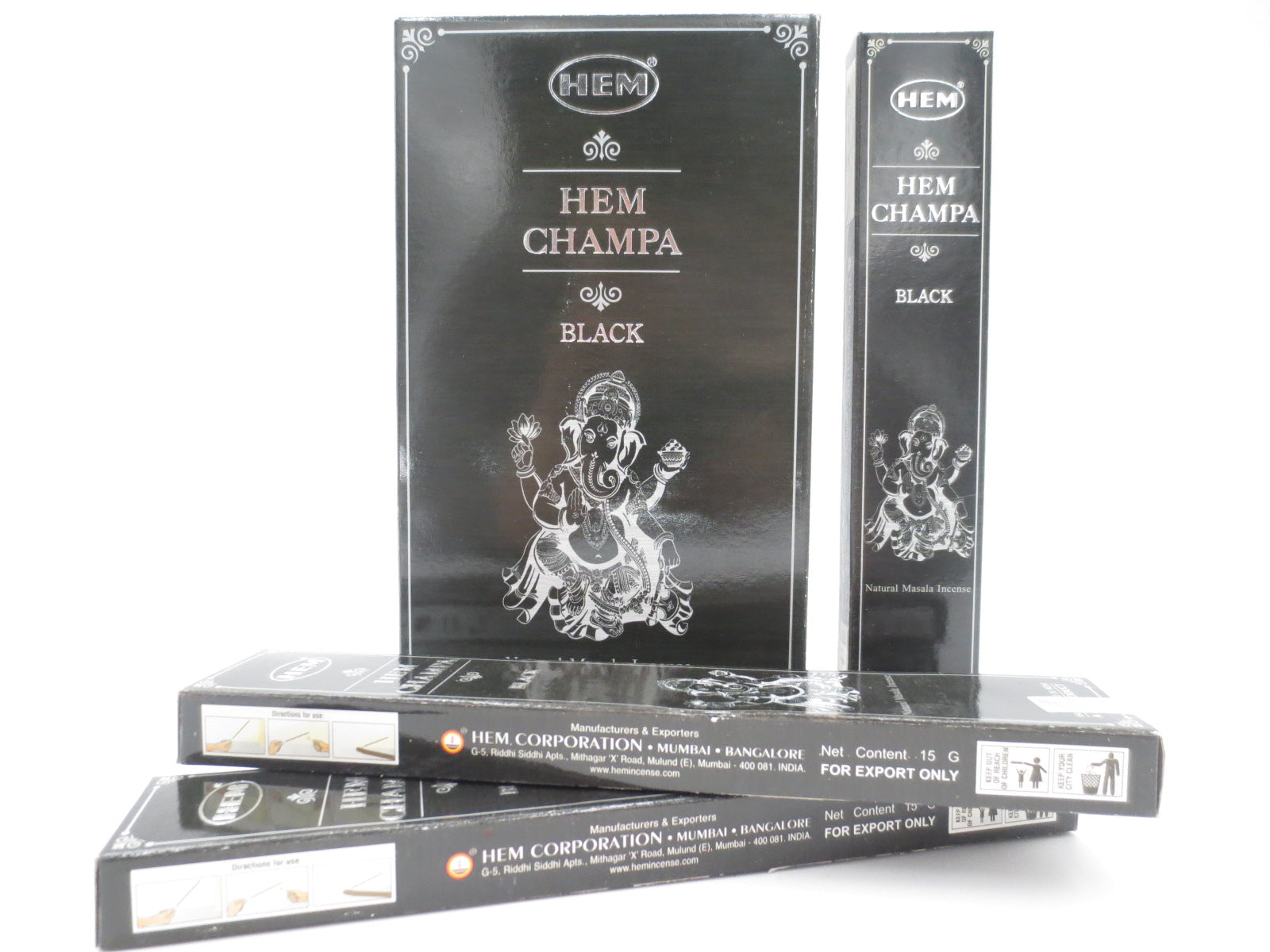 HEM Masala Champa Black Räucherstäbchen in der Verpackung