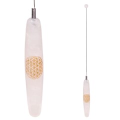 One-handed rod rose quartz with flower of life