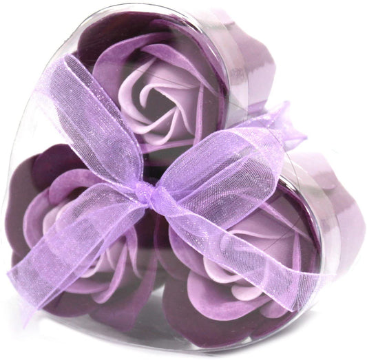 3 soap roses in the heart box - lavender