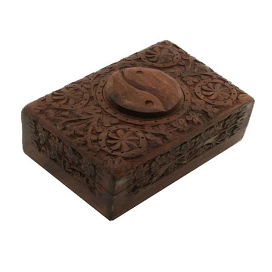 Tarot jewelry box Yin Yang wood carving