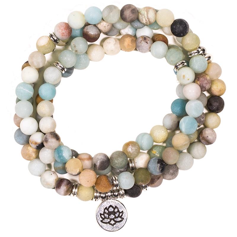 Mala Amazonite elastic with lotus 