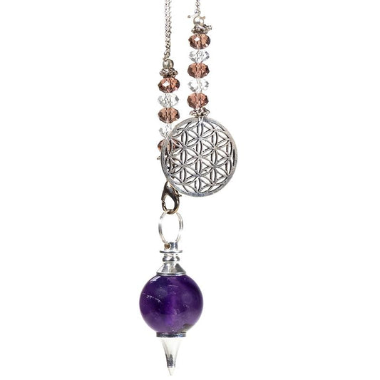 Amethyst pendulum with flower of life chain