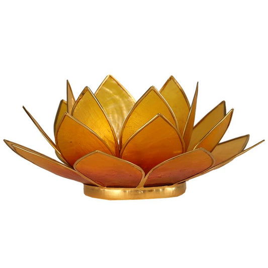 Lotus Teelichthalter - Orange und Goldfarbig - Aus Capiz-Muscheln - 13,5 cm