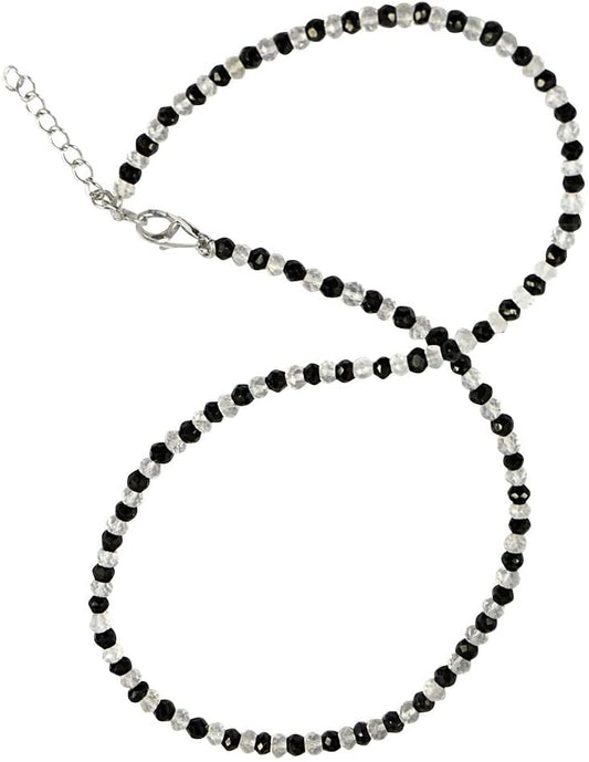 Necklace button faceted spinel (black) with rock crystal 4mm/45cm