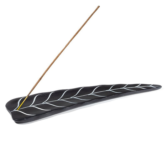 Incense stick holder leaf soapstone black 