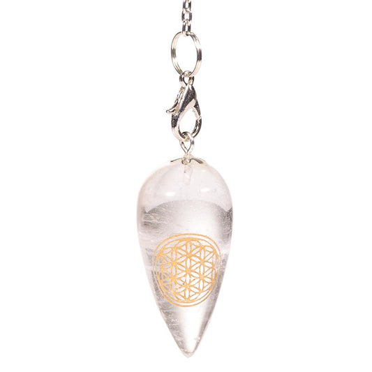 Pendulum rock crystal drop-shaped flower of life