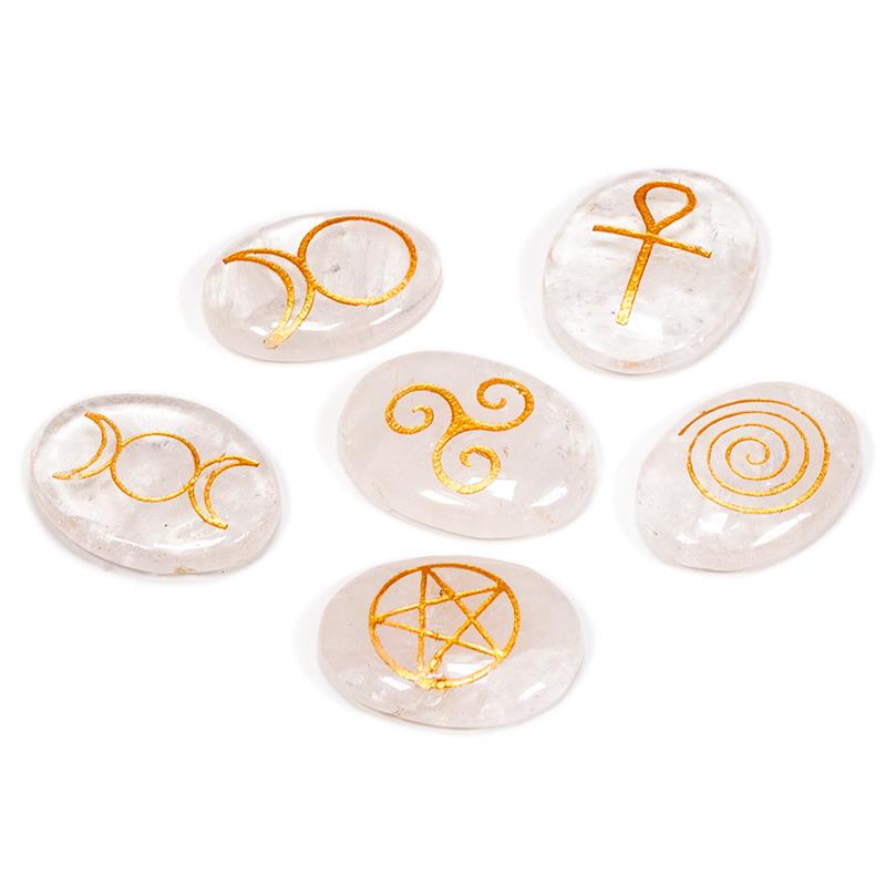 Wicca symbol stones rock crystal SET of 6 pieces