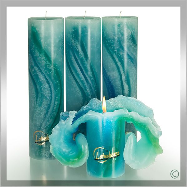 Lotus candles WATERCOLOR turquoise tones 28cm