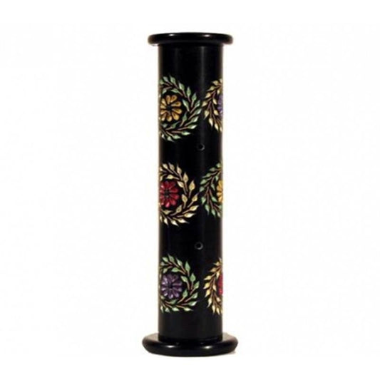 Soapstone column for incense sticks with flowers
