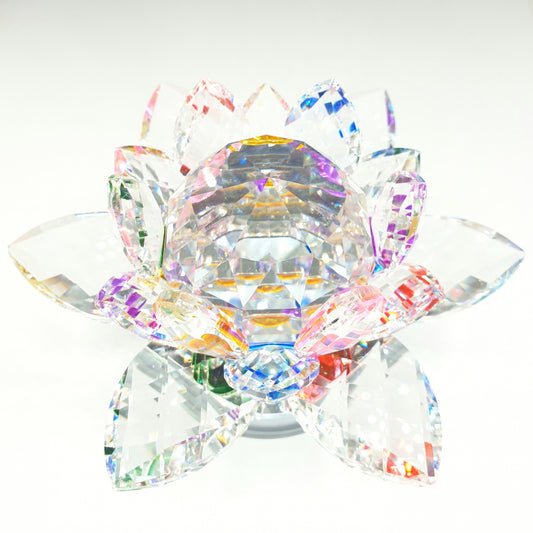 Kristall Lotus Mixed - Groß (13 cm) mit 7 Chakren-Farben