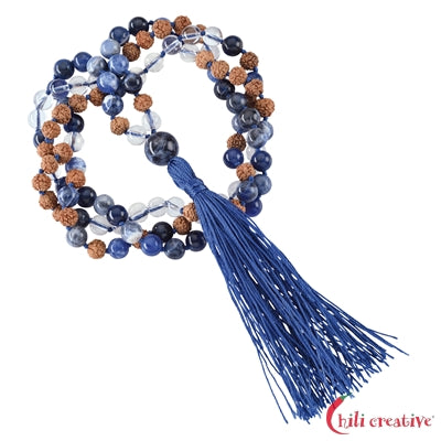 Gemstone mala necklace rock crystal, sodalite (truthfulness)