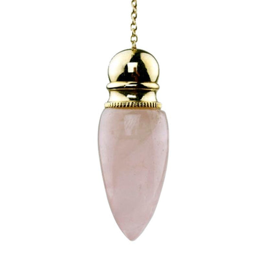 Gold-plated brass pendulum with rose quartz chamber
