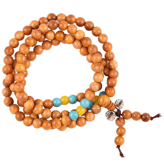 Mala wood elastic with decorative beads and Dorje
