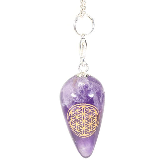 Pendulum amethyst teardrop-shaped of the flower of life