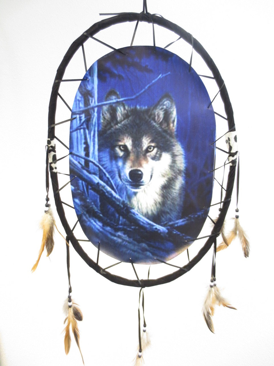 Dream catcher oval with protective wolf