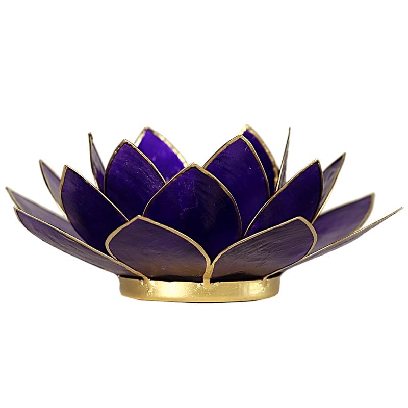 Lotus tea light holder violet 7th chakra gold colored