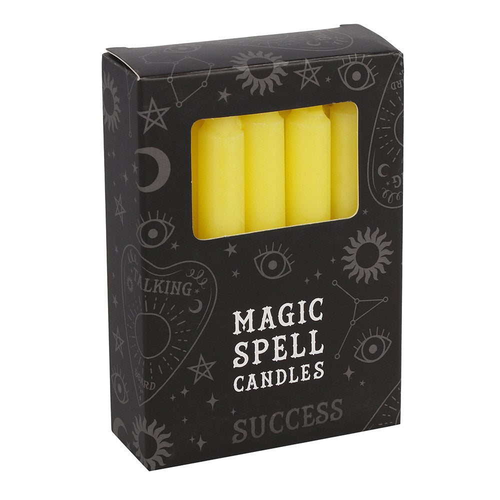 Pack of 12 yellow "Success" magic candles