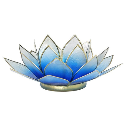 Lotus Teelichthalter blau/weiß goldfarbig