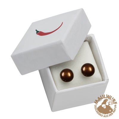 Stud earrings pearl brown ball, 6mm