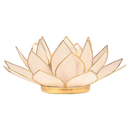 Lotus Teelichthalter - Natur und Goldfarbig - Aus Capiz-Muscheln - 13,5 cm