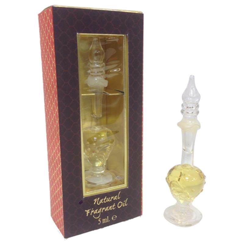 Sandalwood fragrance oil in mouth-blown glass bottle