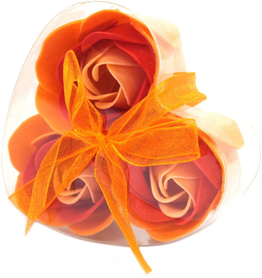 3 soap roses in the heart box - peach colored