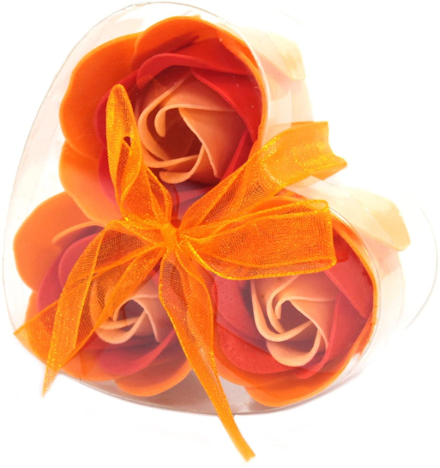 3 soap roses in the heart box - peach colored