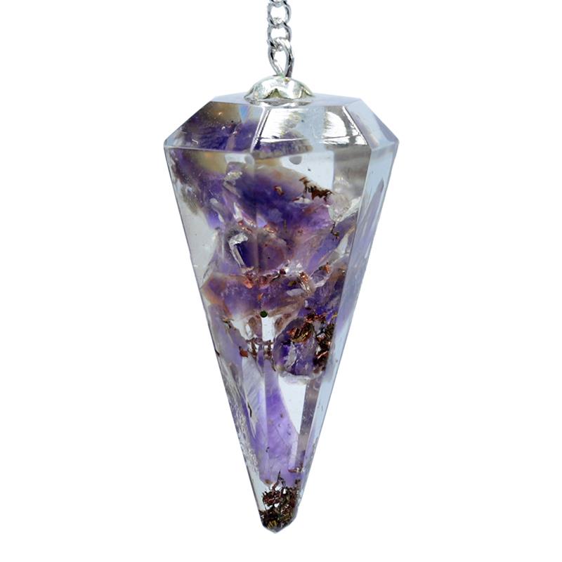 Amethyst orgonite pendulum with tapered facet